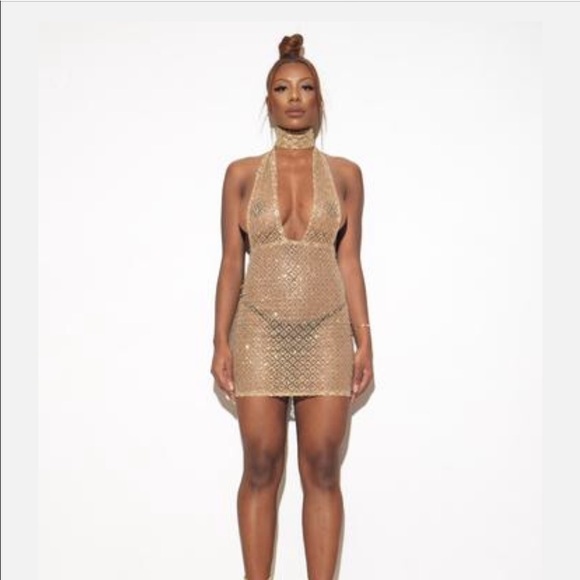Custom Sparkly Gold Mini Dress - Picture 1 of 4